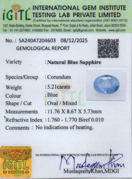 Blue Sapphire (Neelam) Gemstone - 5.21 Carats