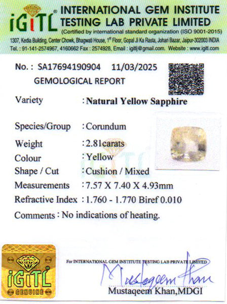 Yellow Sapphire - 2.81 Carats (Pukhraj - 3.06 Ratti)