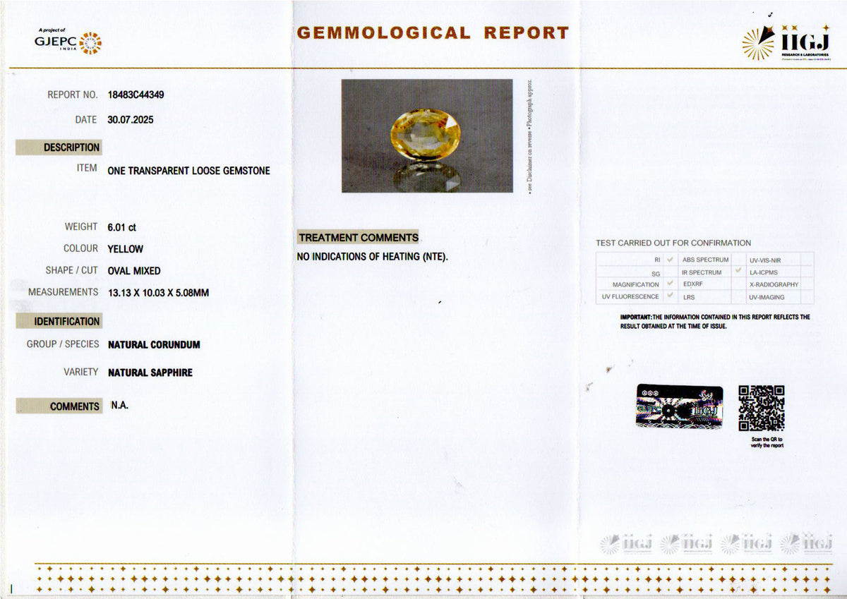 Yellow Sapphire (Pukhraj) Gemstone - 6.01 Carats