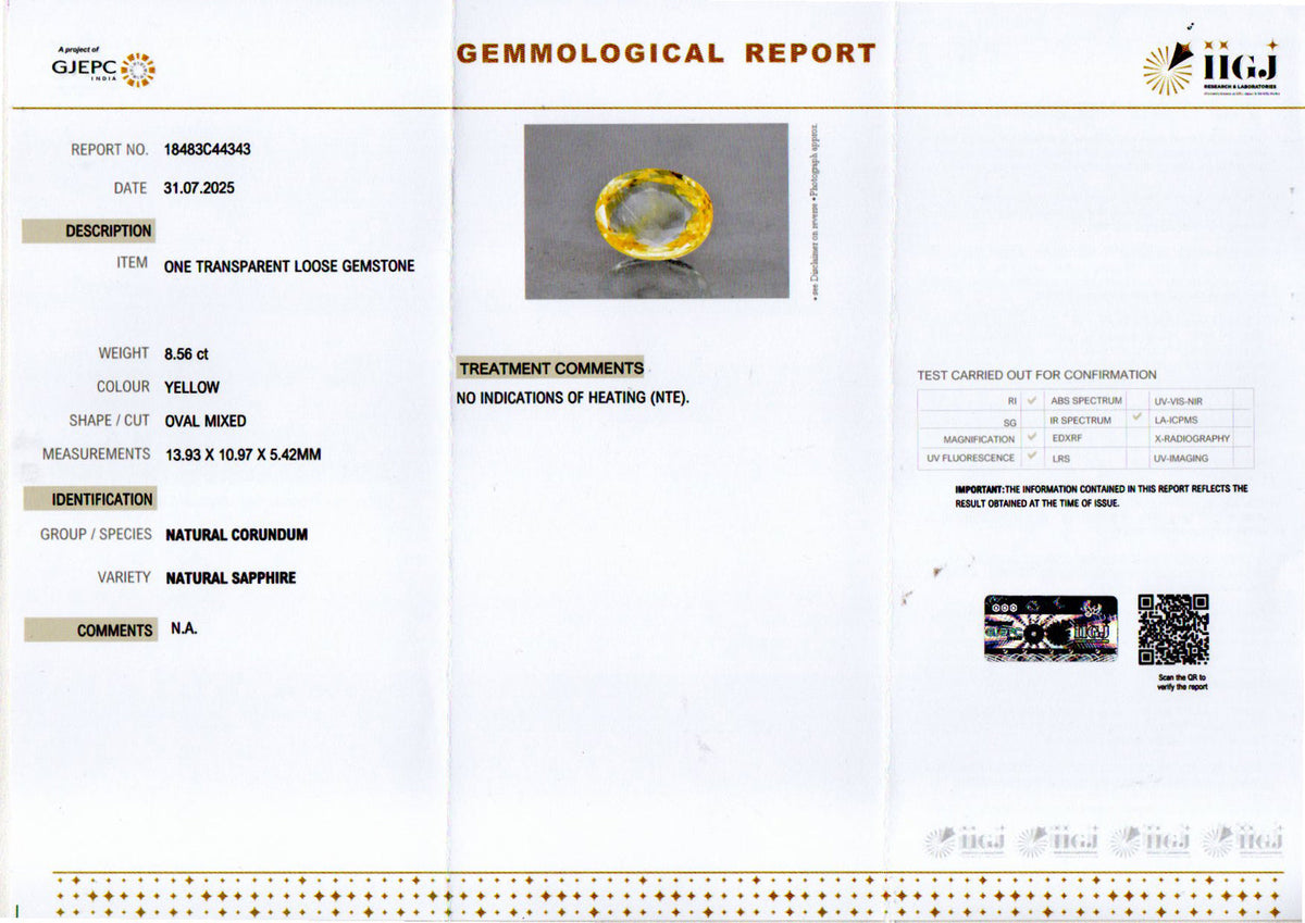 Yellow Sapphire (Pukhraj) Gemstone - 8.56 Carats