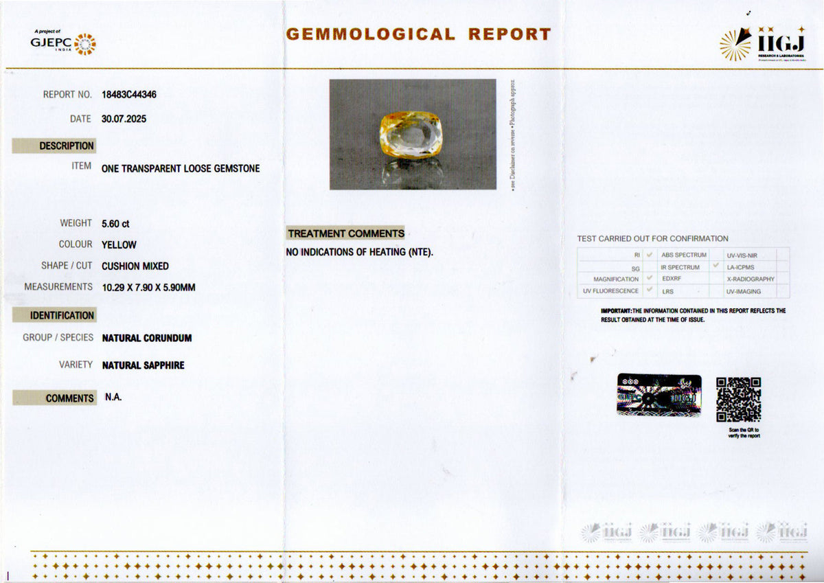 Yellow Sapphire (Pukhraj) Gemstone - 5.6 Carats