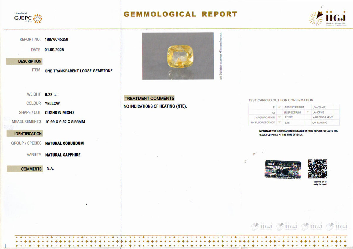 Yellow Sapphire (Pukhraj) Gemstone - 6.22 Carats