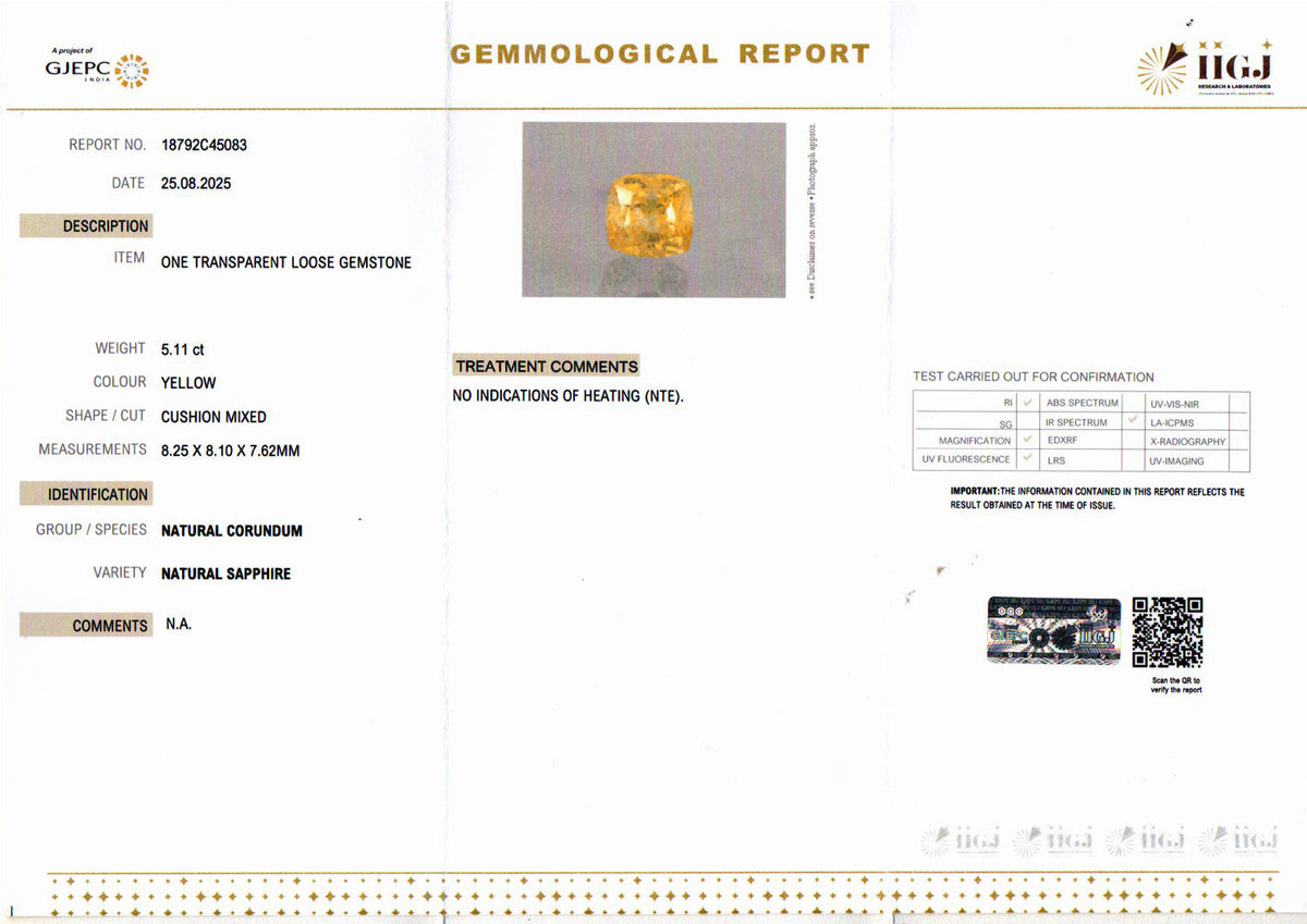 Yellow Sapphire (Pukhraj) Gemstone - 5.11 Carats