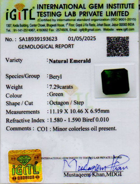 Emerald (Panna) Gemstone - 7.29 Carats