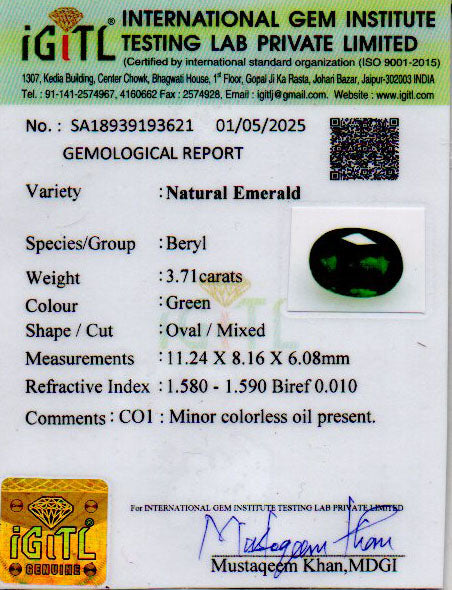 Emerald (Panna) Gemstone - 3.71 Carats