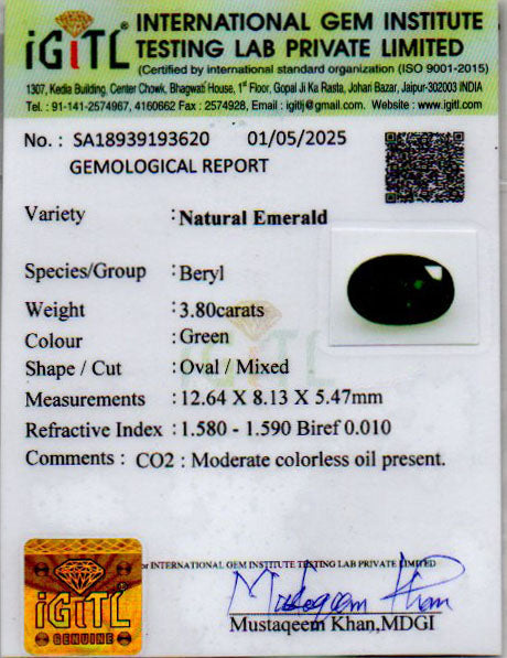 Emerald (Panna) Gemstone - 3.80 Carats