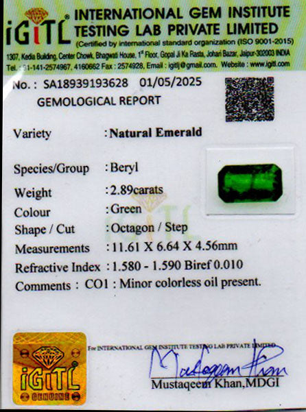 Emerald (Panna) Gemstone - 2.89 Carats