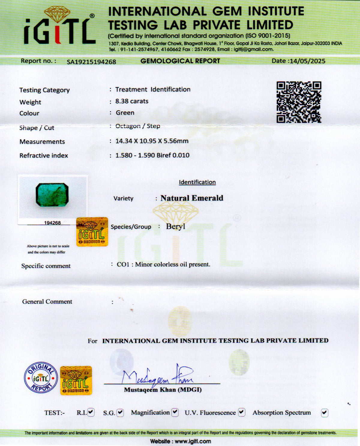 Emerald (Panna) Gemstone - 8.38 Carats