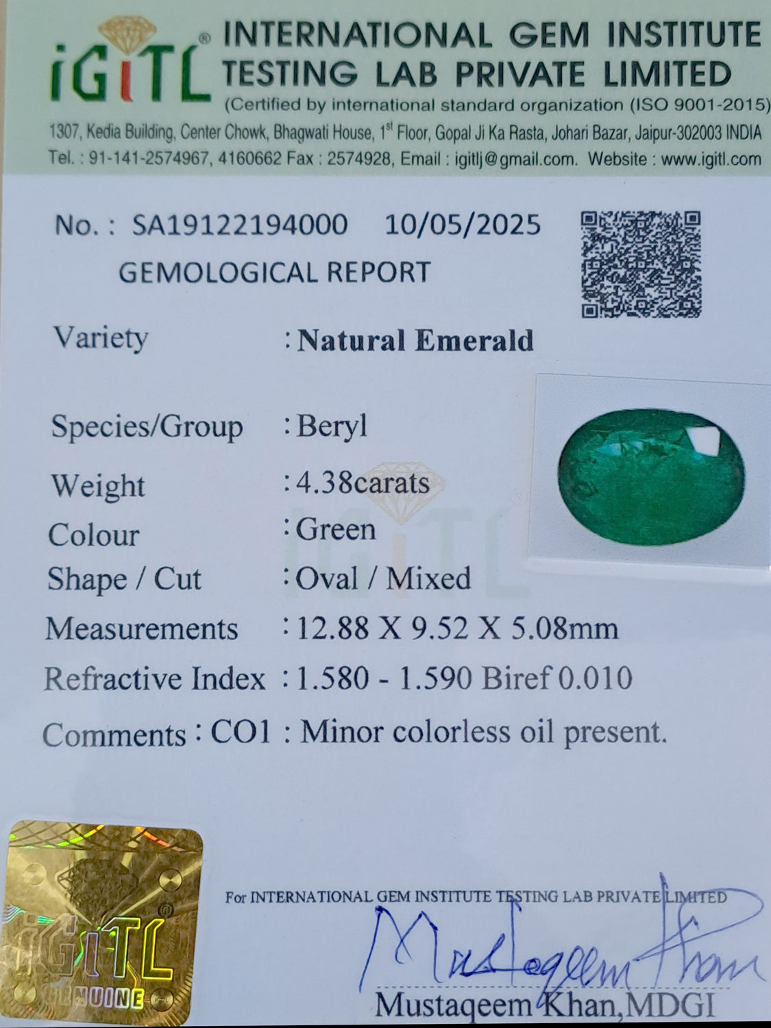 Emerald (Panna) Gemstone - 4.38 Carats