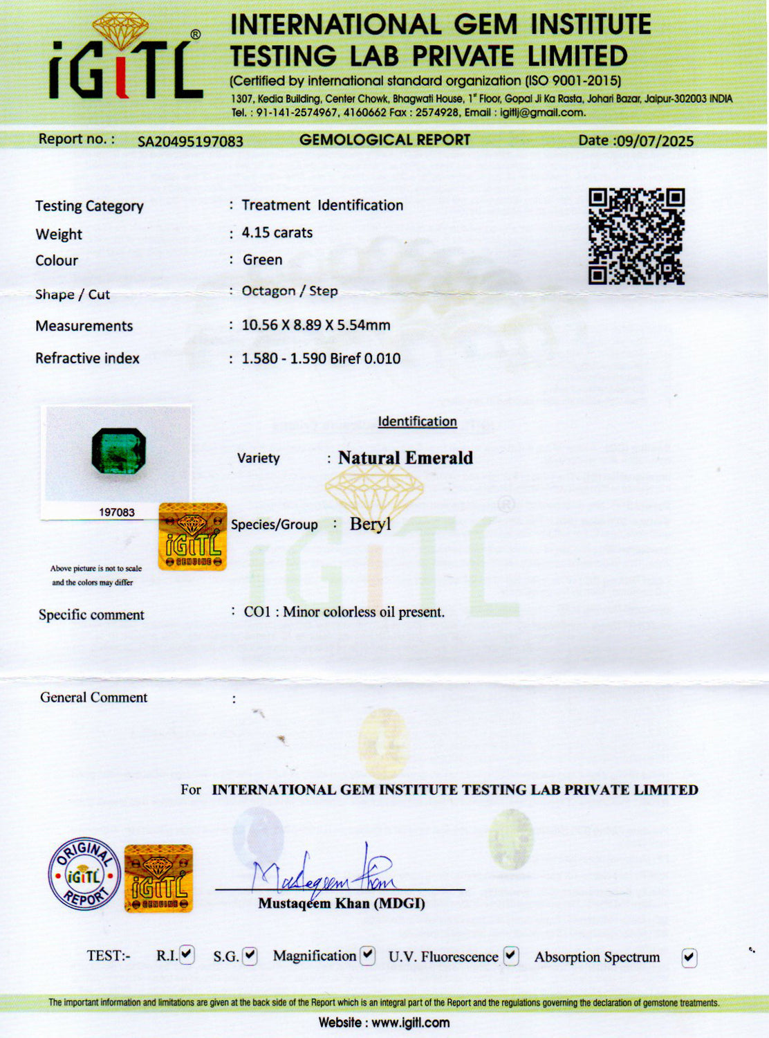 Emerald (Panna) Gemstone - 4.15 Carats