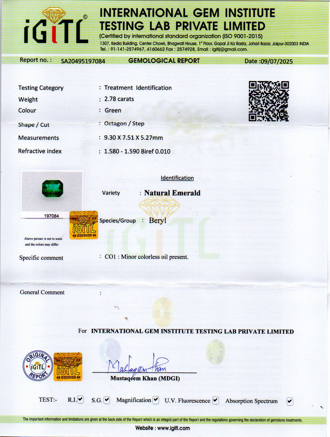 Emerald (Panna) Gemstone - 2.78 Carats