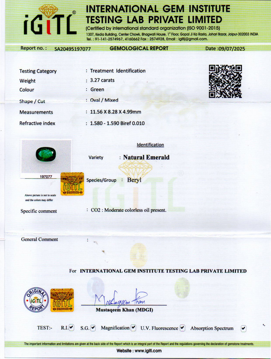 Emerald (Panna) Gemstone - 3.27 Carats