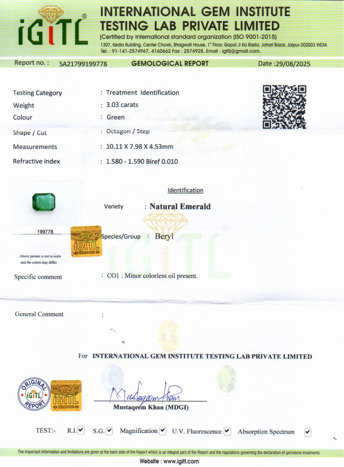 Emerald (Panna) Gemstone - 3.03 Carats
