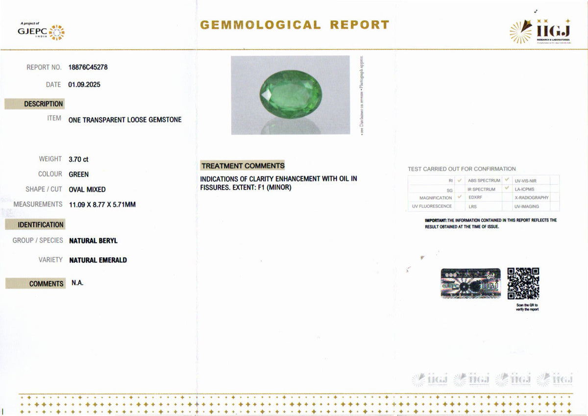 Emerald (Panna) Gemstone - 3.70 Carats