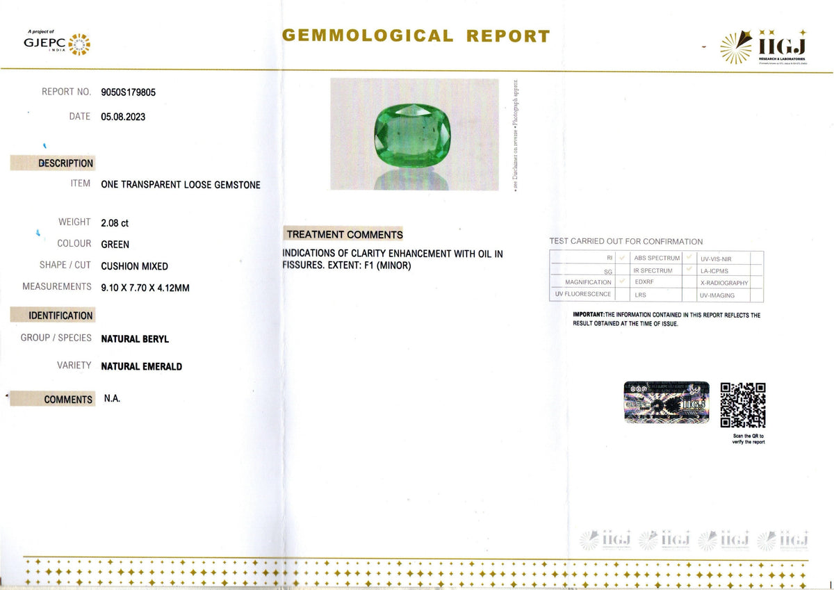 Emerald (Panna) Gemstone - 2.08 Carats