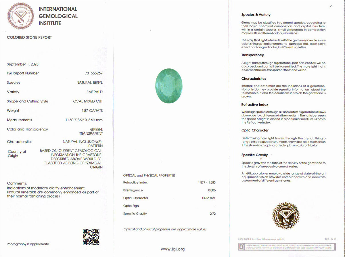 Emerald (Panna) Gemstone - 3.87 Carats