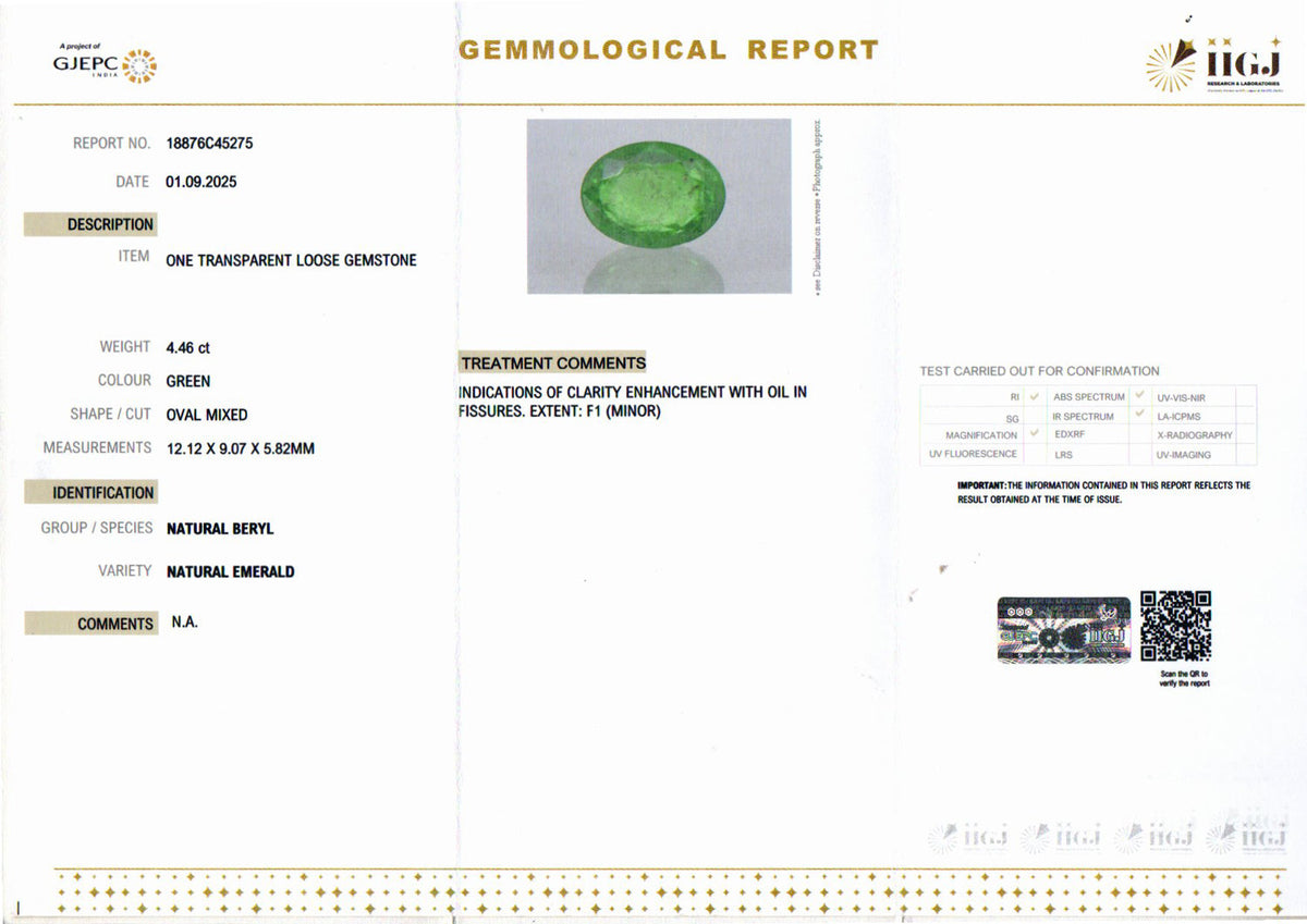 Emerald (Panna) Gemstone - 4.46 Carats