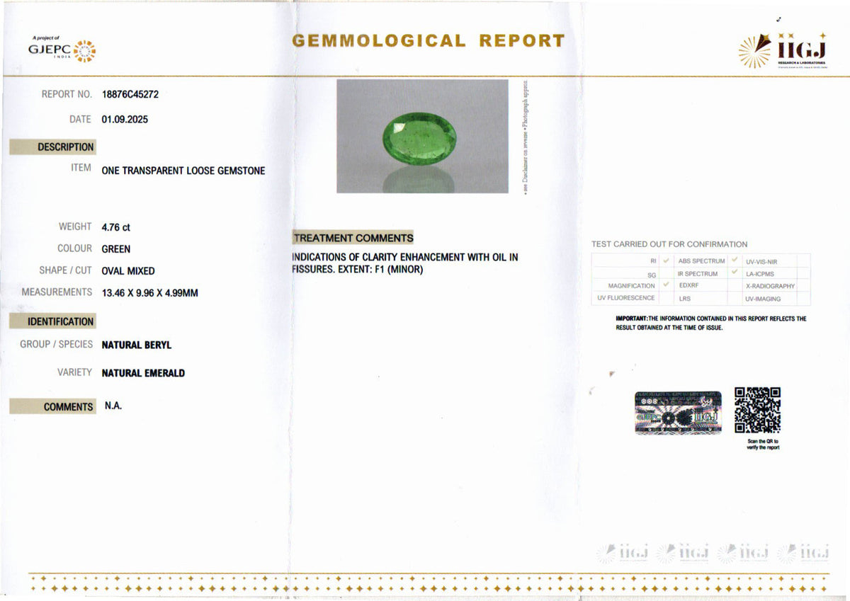 Emerald (Panna) Gemstone - 4.76 Carats
