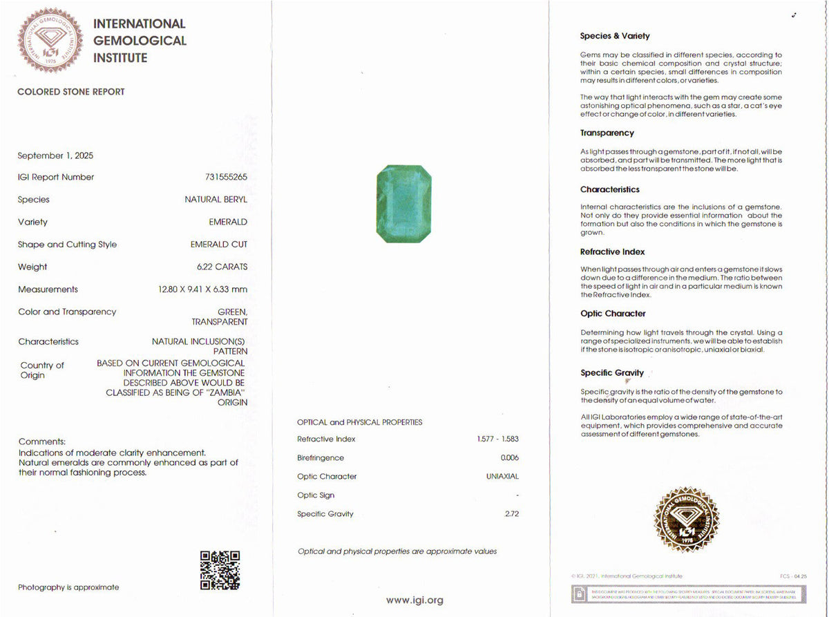 Emerald (Panna) Gemstone - 6.22 Carats