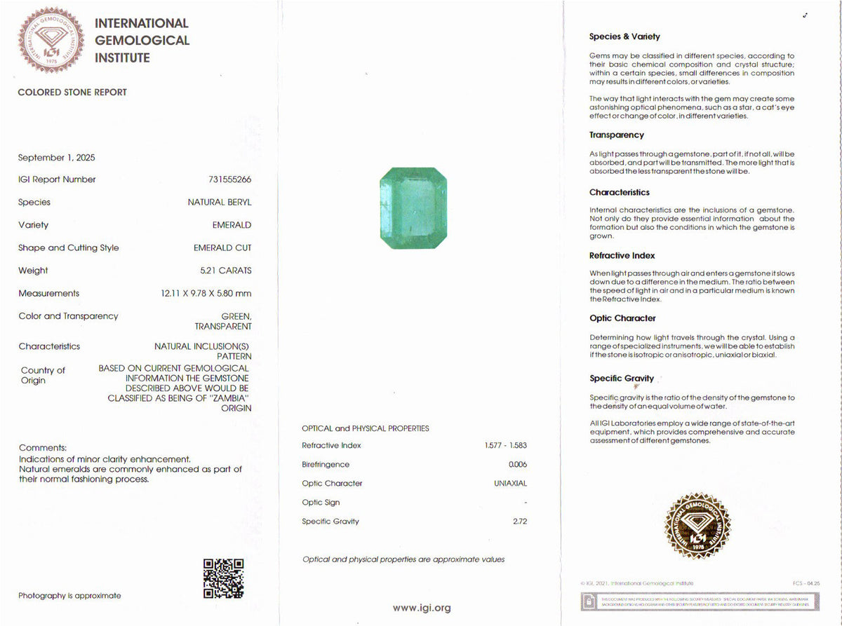 Emerald (Panna) Gemstone - 5.21 Carats