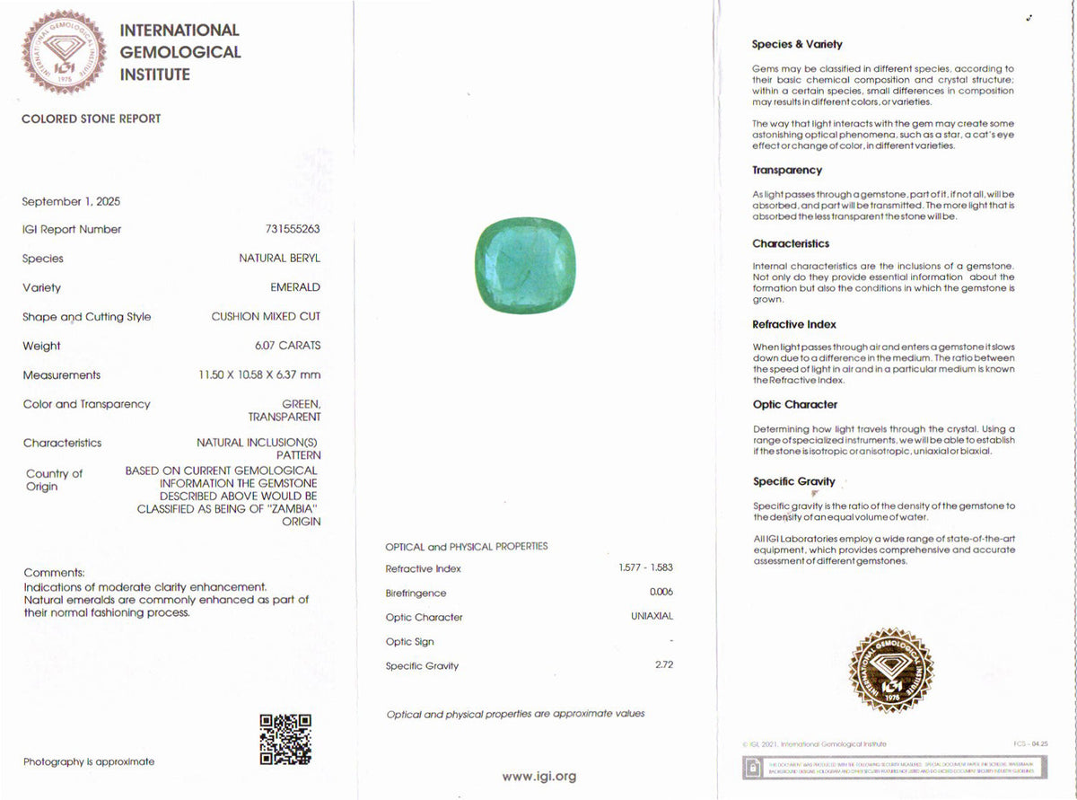 Emerald (Panna) Gemstone - 6.07 Carats