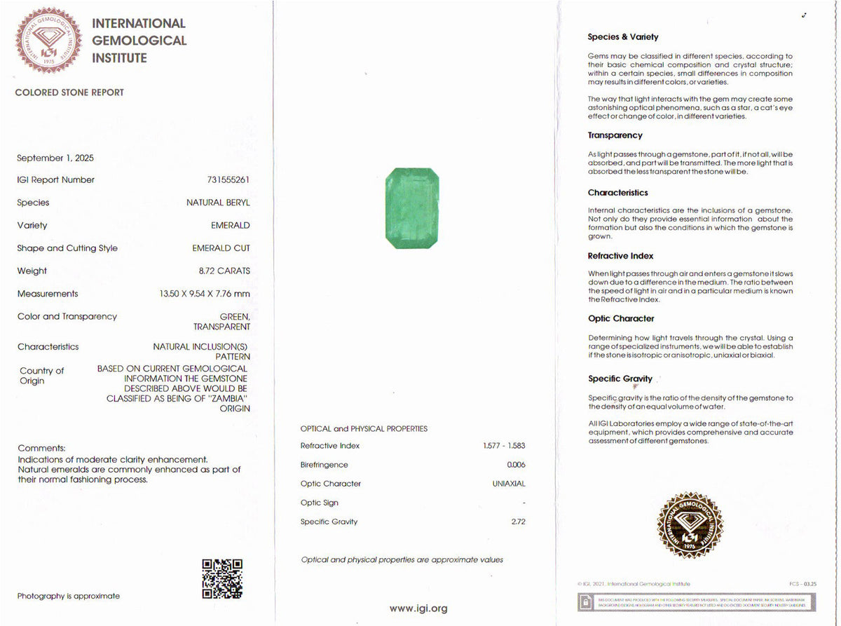 Emerald (Panna) Gemstone - 8.72 Carats