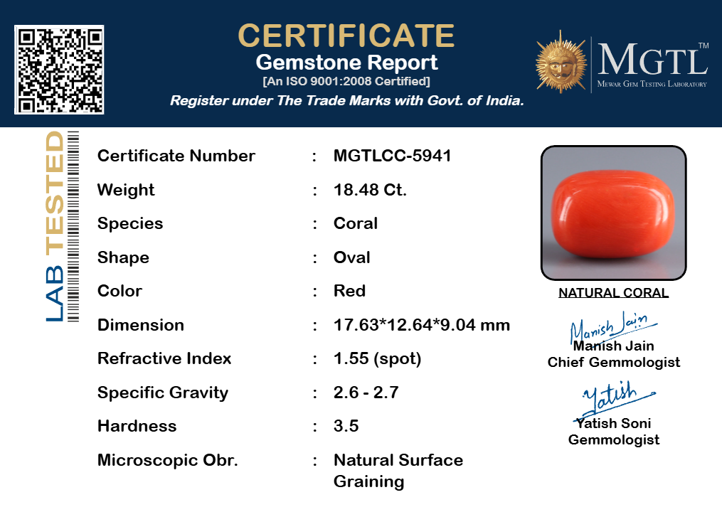 Red Coral (Moonga) Gemstone - 18.48 Carats