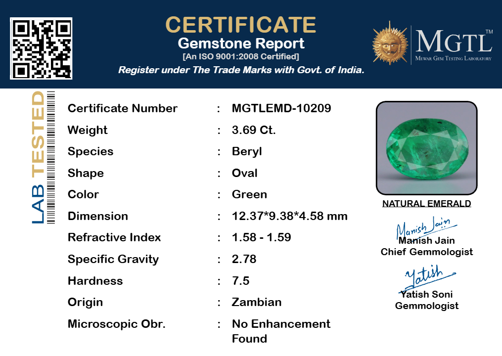 Emerald (Panna) Gemstone - 3.69 Carats