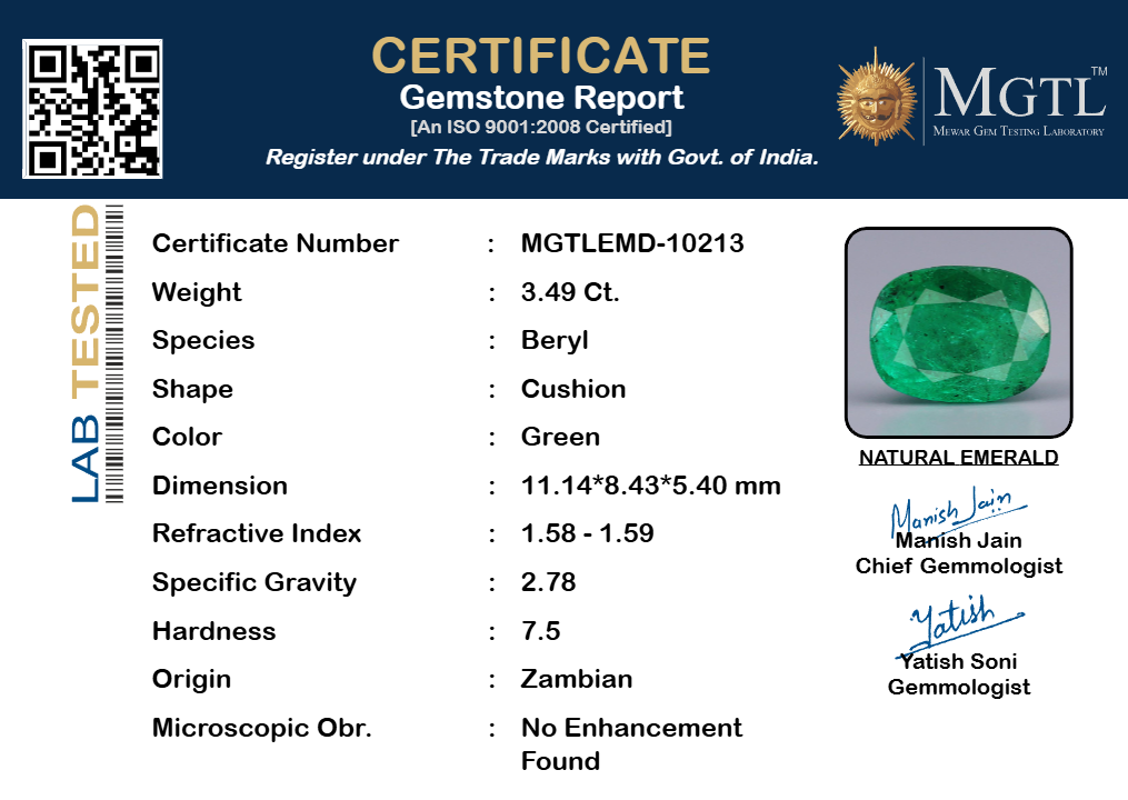 Emerald (Panna) Gemstone - 3.49 Carats