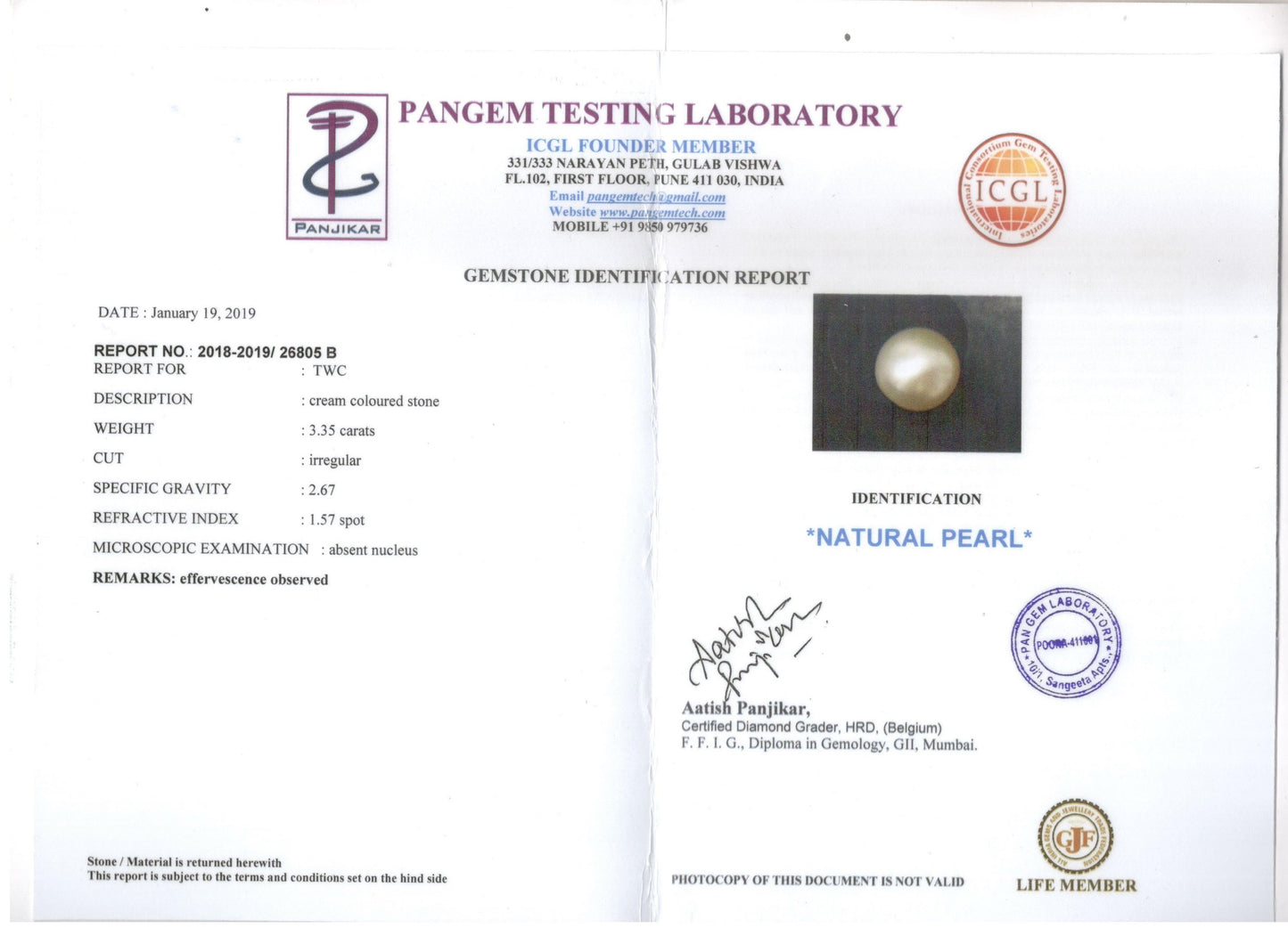 Keshi Pearl - 3.35 Carats (Moti - 3.65 Ratti)