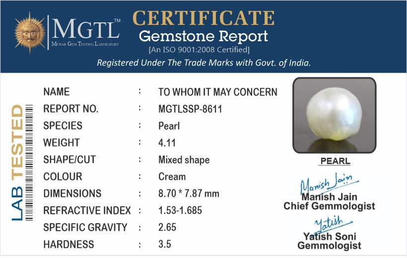 Keshi Pearl - 4.11 Carats (Moti - 4.48 Ratti)