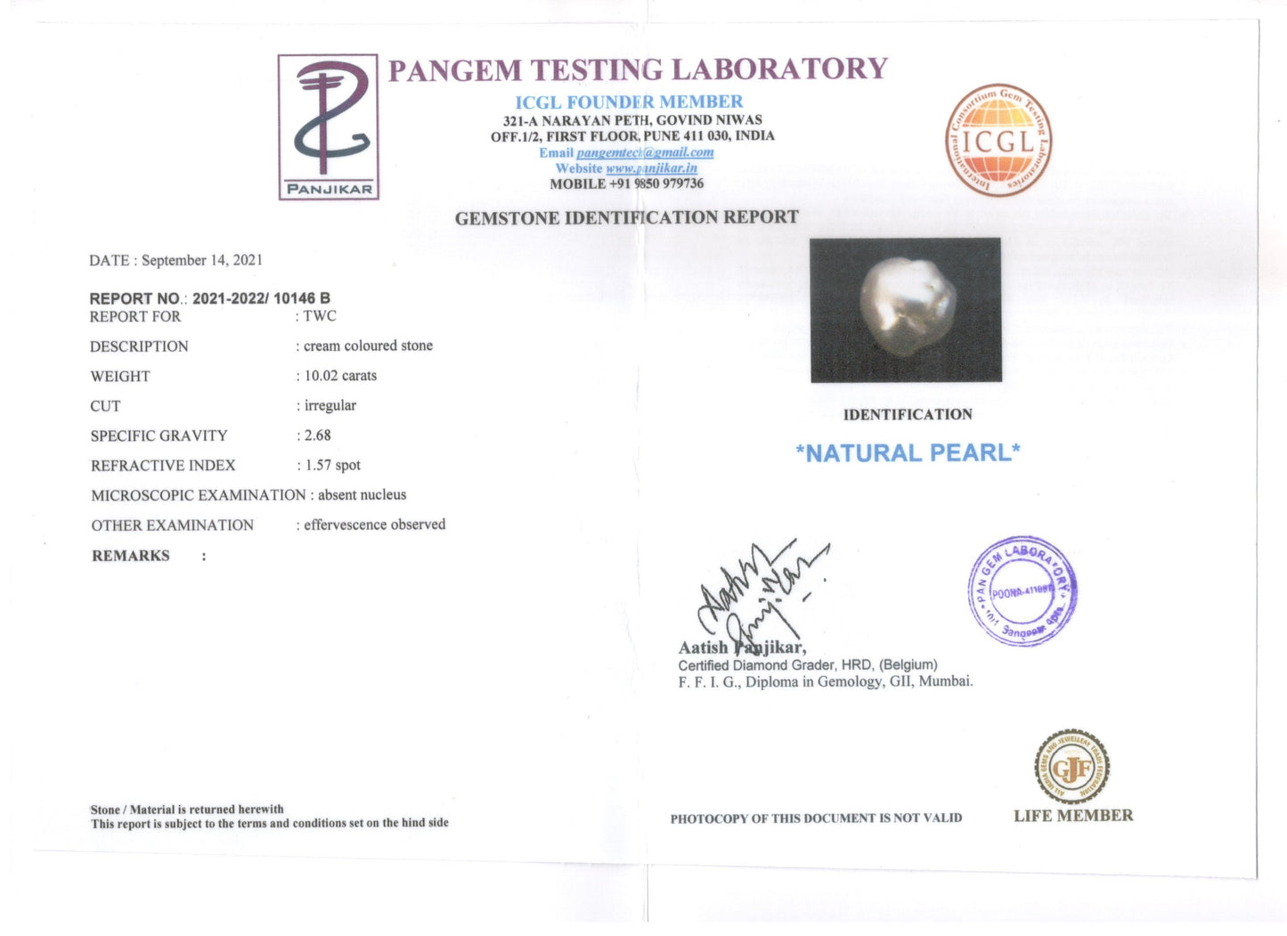 Keshi Pearl - 10.02 Carats (Moti - 10.92 Ratti)