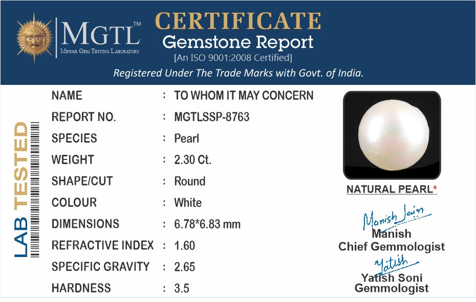 Keshi Pearl - 2.30 Carats (Moti - 2.51 Ratti)