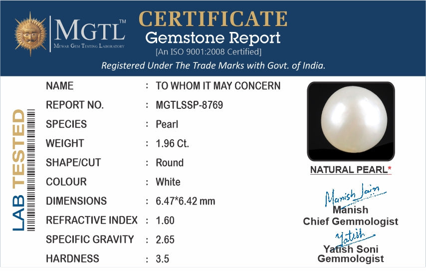 Keshi Pearl - 1.96 Carats (Moti - 2.14 Ratti)
