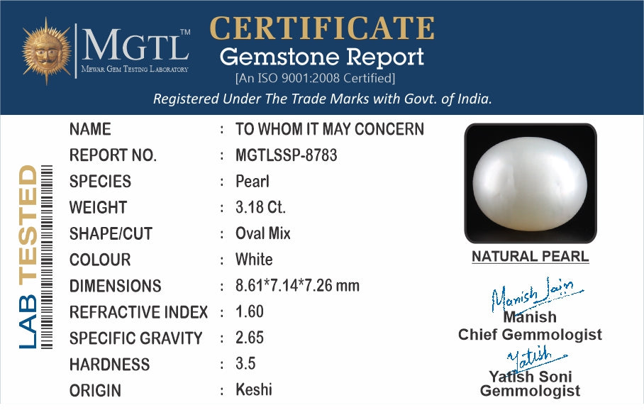 Keshi Pearl - 3.18 Carats (Moti - 3.47 Ratti)