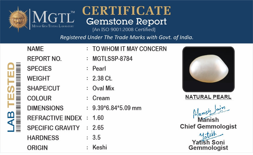 Keshi Pearl - 2.38 Carats (Moti - 2.59 Ratti)