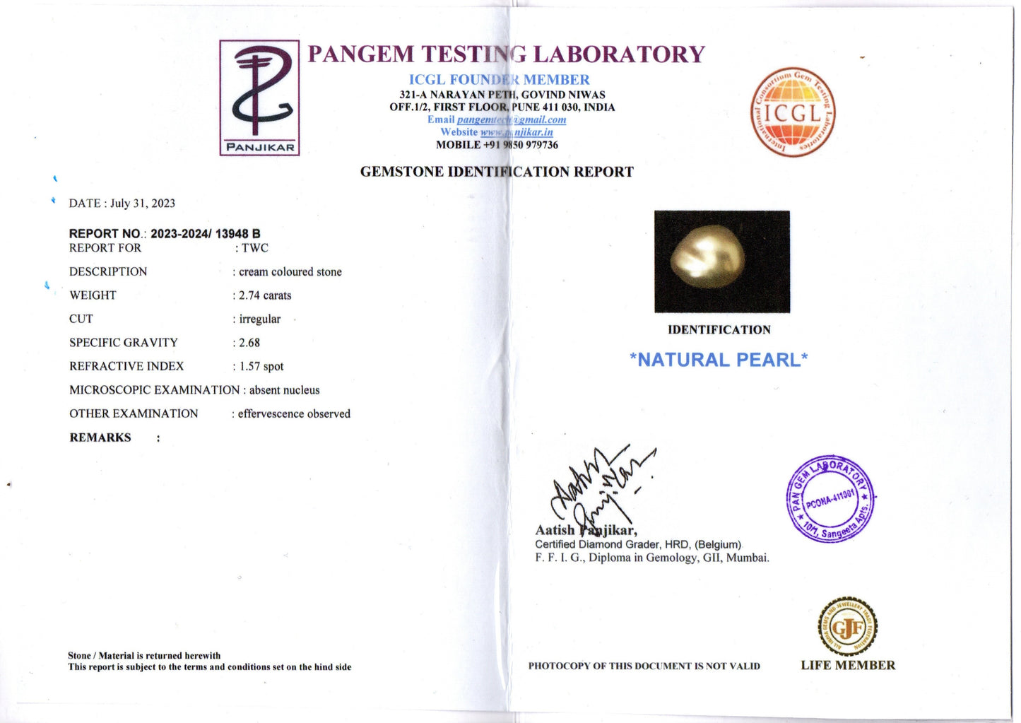 Keshi Pearl (Moti) - 2.74 Carats