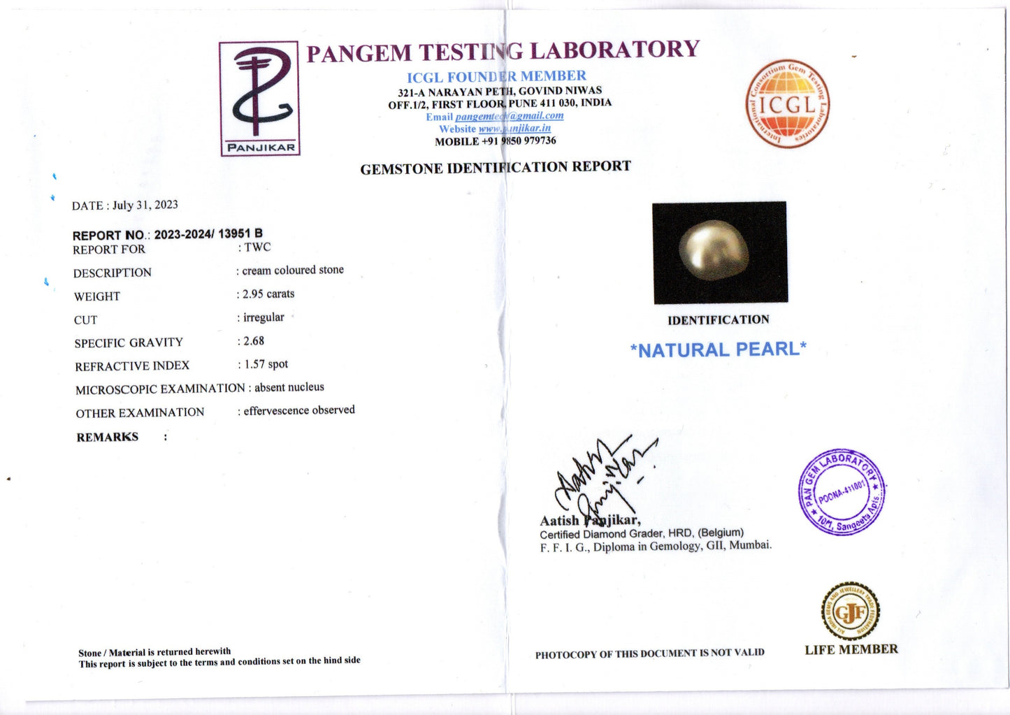 Keshi Pearl - 2.95 Carats (Moti - 3.22 Ratti)