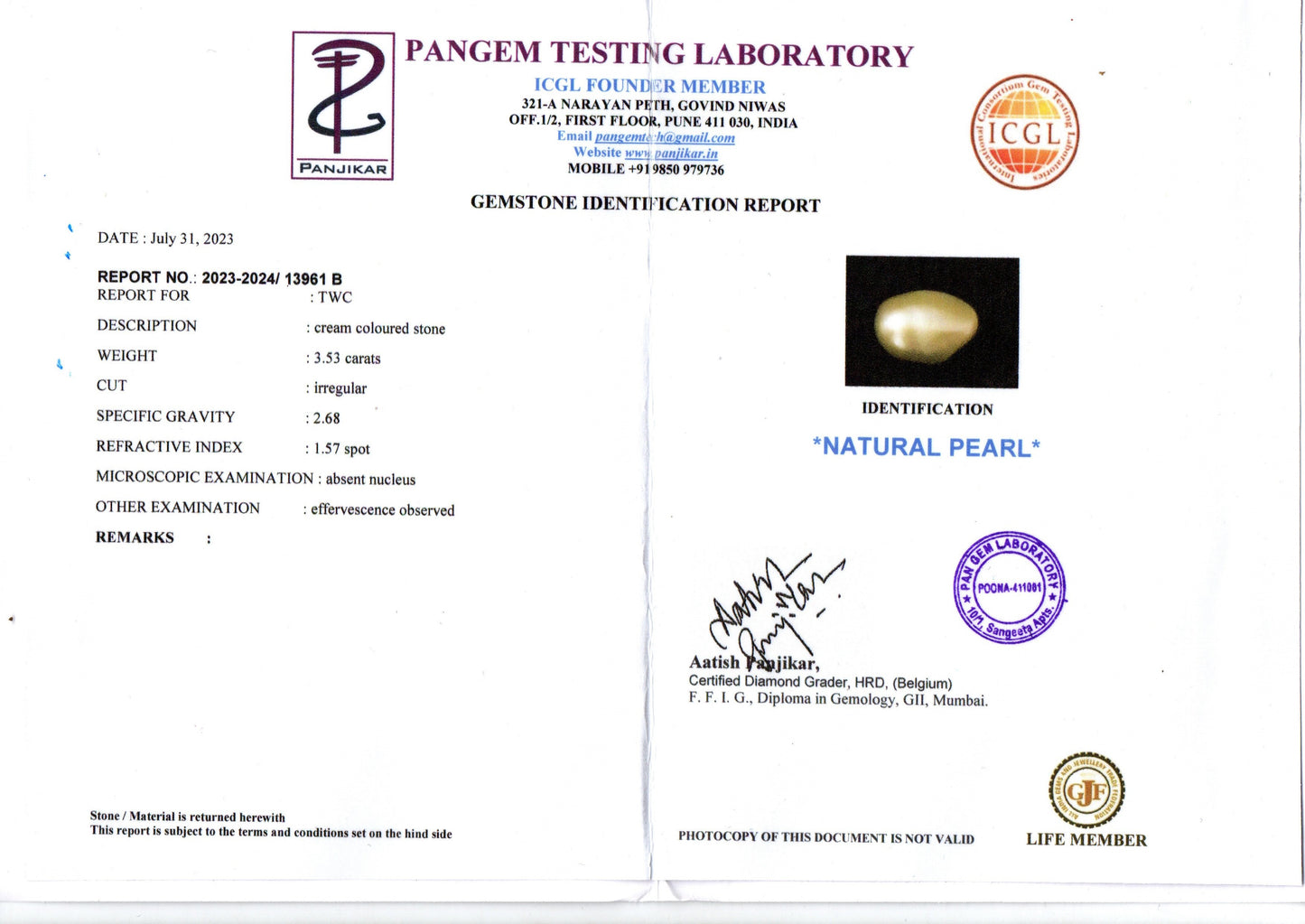 Keshi Pearl - 3.53 Carats (Moti - 3.85 Ratti)