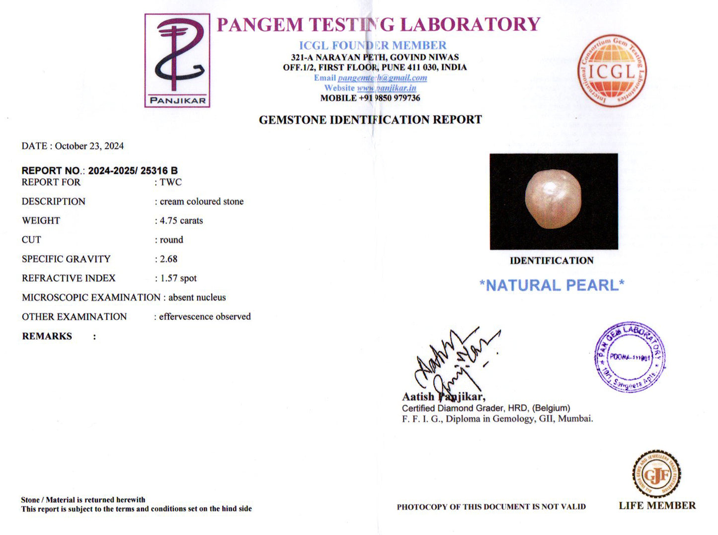 Keshi Pearl - 4.75 Carats (Moti - 5.18 Ratti)