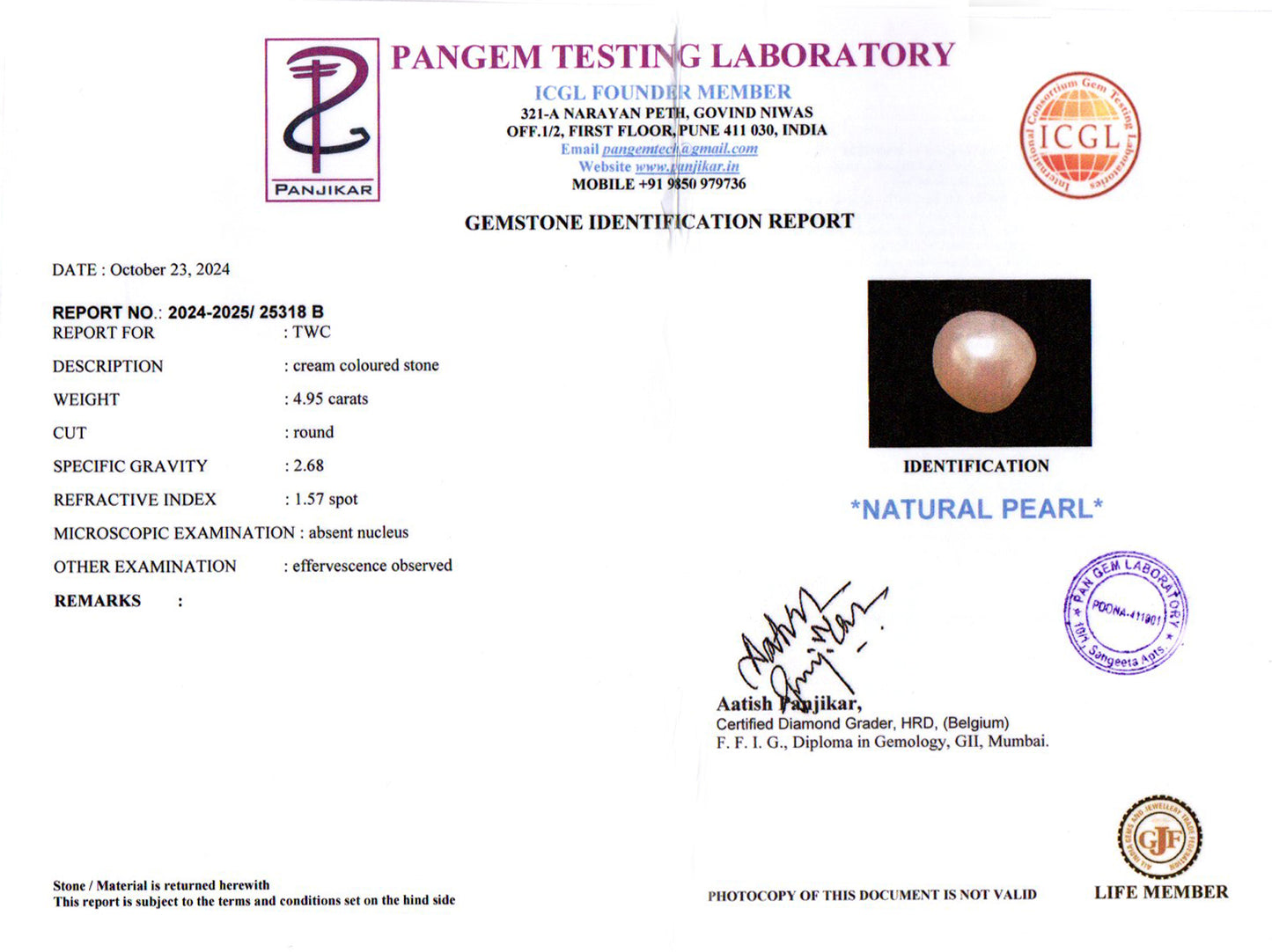Keshi Pearl - 4.95 Carats (Moti - 5.40 Ratti)