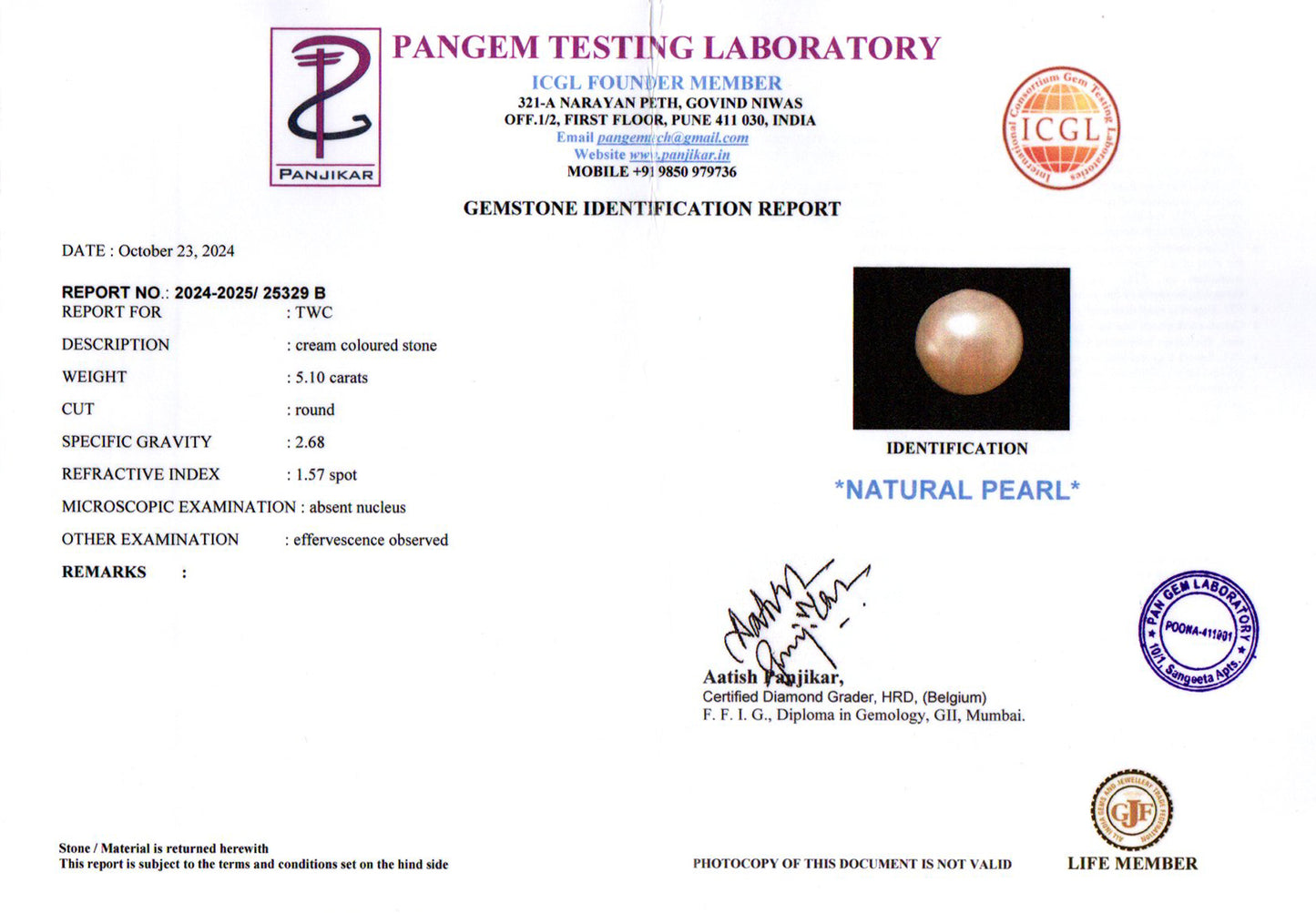 Keshi Pearl - 5.10 Carats (Moti - 5.56 Ratti)