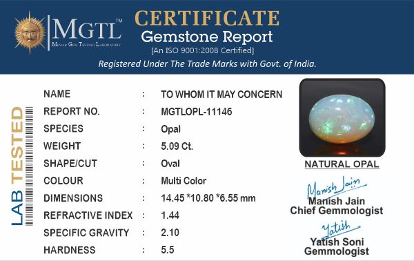 Opal - 5.09 Carats (Dudhiya Pathar - 5.55 Ratti)