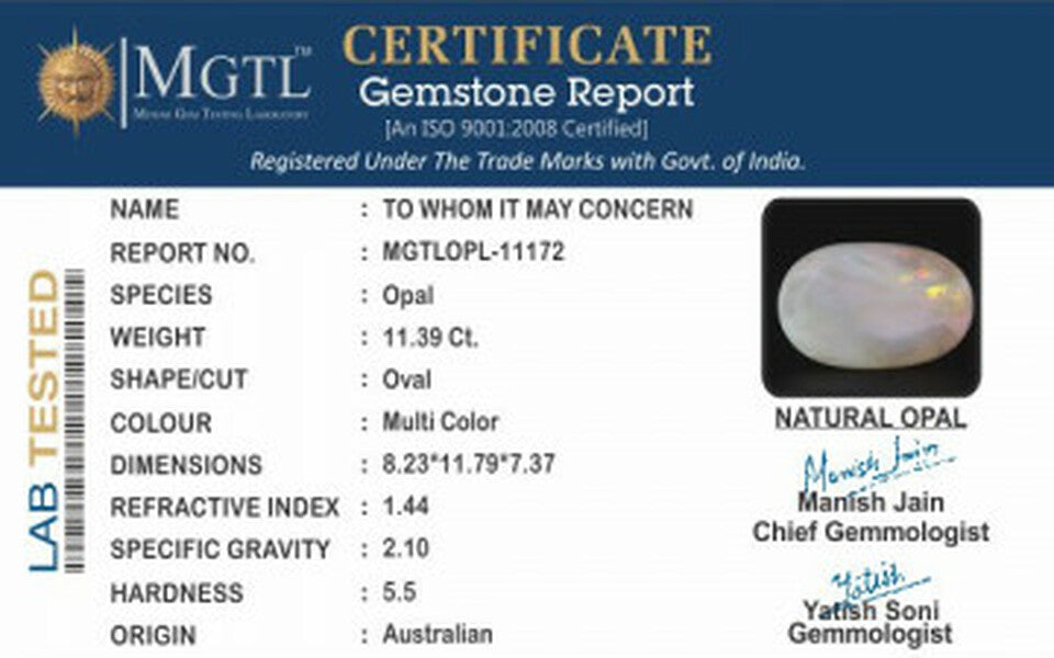 Opal - 11.39 Carats (Dudhiya Pathar - 12.42 Ratti)