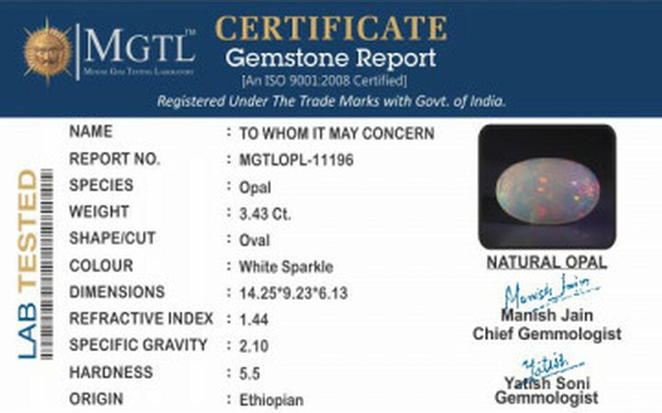 Opal - 3.43 Carats (Dudhiya Pathar - 3.74 Ratti)