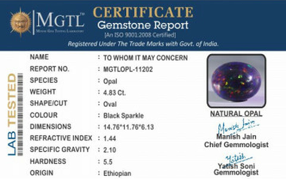 Black Opal - 4.83 Carats (Dudhiya Pathar - 5.26 Ratti)