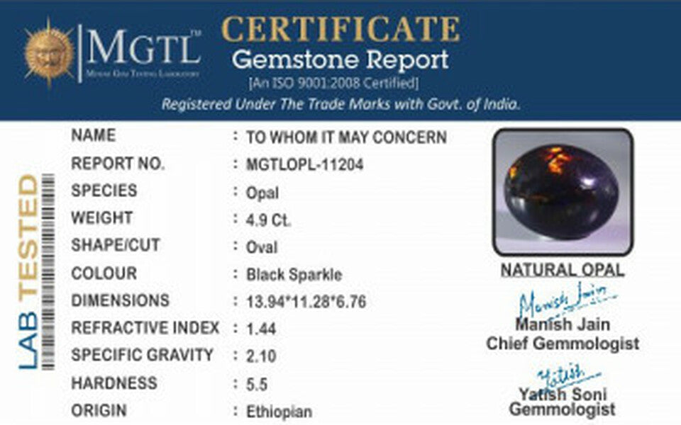 Black Opal - 4.90 Carats (Dudhiya Pathar - 5.34 Ratti)