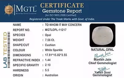 Opal - 7.56 Carats (Dudhiya Pathar - 8.24 Ratti)