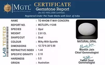Opal - 2.81 Carats (Dudhiya Pathar - 3.06 Ratti)