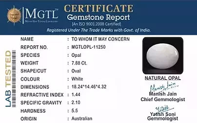 Opal - 7.88 Carats (Dudhiya Pathar - 8.59 Ratti)